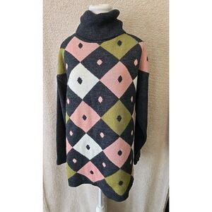Nan Dorsey 100% Acrylic Long Turtleneck Sweater Pink/green/gray. Women's S‎